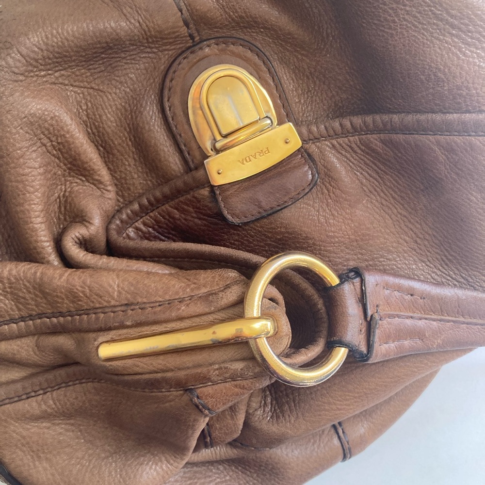 Vintage Prada Cervo Shine Hobo Bag in Luggage Brown - Picture 7 of 13